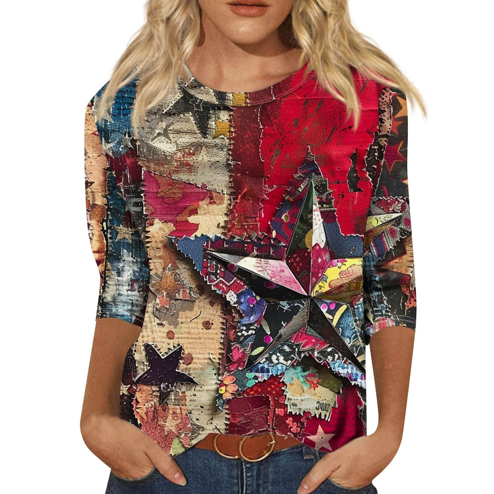 Long Sleeve Round Neck Slim Summer Tie-dyed Printed Clothing - Chic Angle